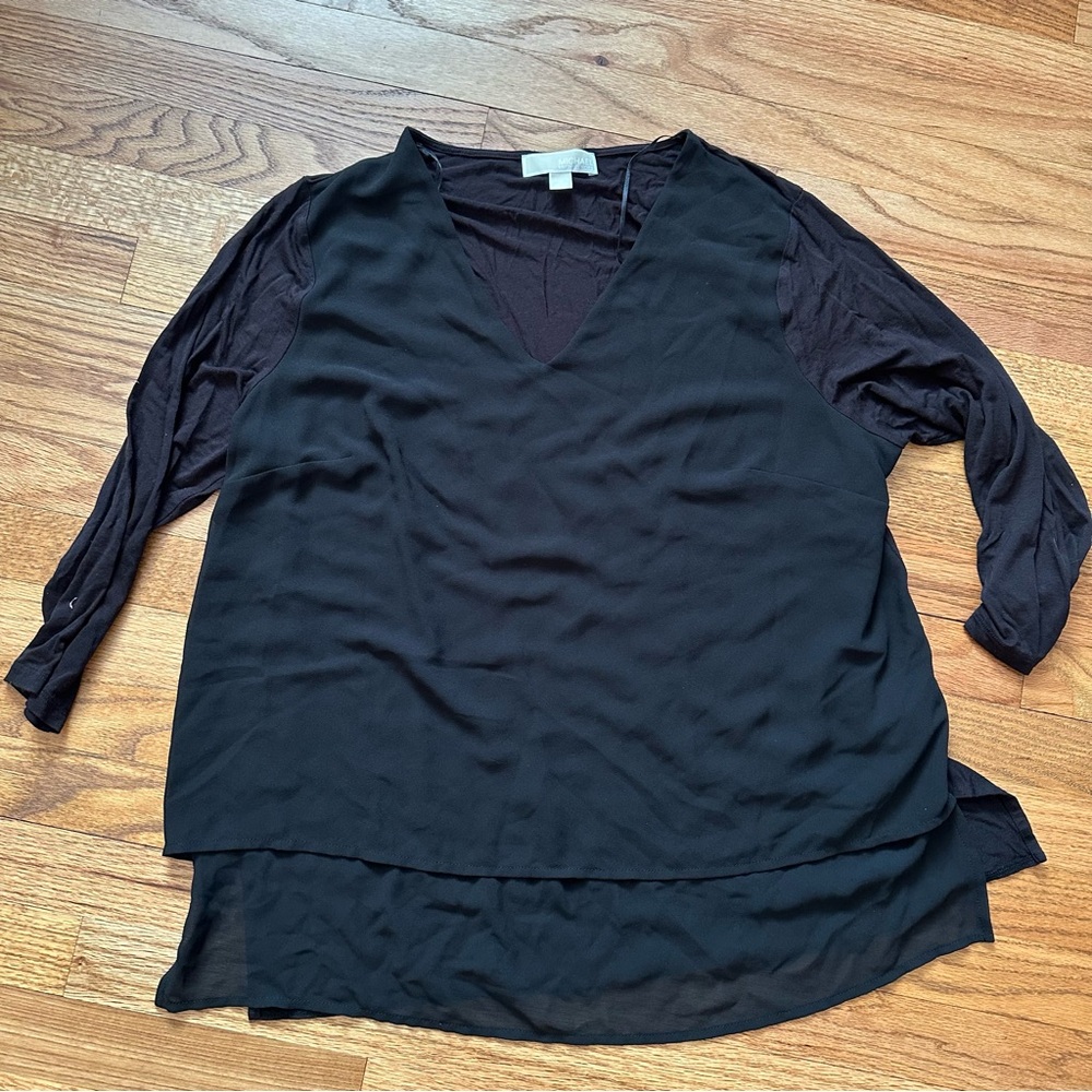 Layered V-Neck Women's Top in Black